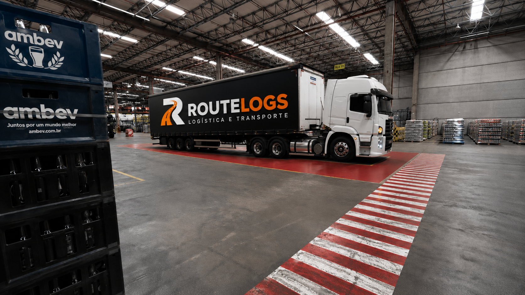 Caminhão ROUTELOGS em centro de distribuição da Ambev